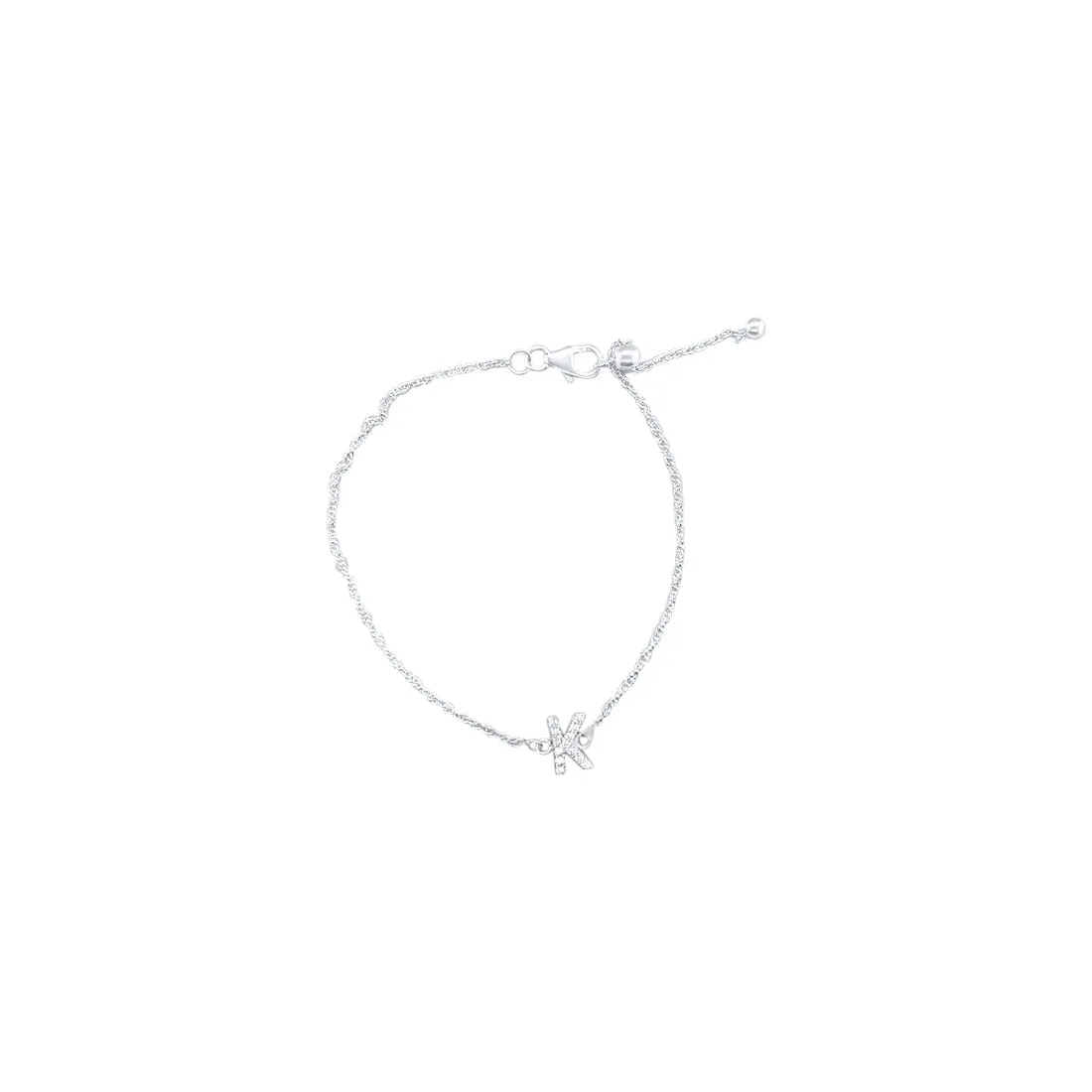 19cm Initial K Bracelet with Cubic Zirconia in Sterling Silver