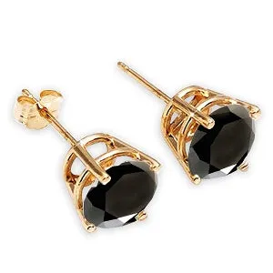 2 Carat 14K Solid Yellow Gold Stud Earrings 2.0 Carat Natural Black Diamond