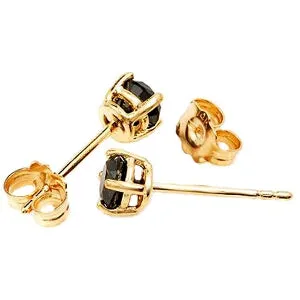 2 Carat 14K Solid Yellow Gold Stud Earrings 2.0 Carat Natural Black Diamond