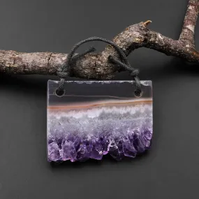 2 Hole Pendant Natural Smoky Quartz White Purple Amethyst Stalactite Druzy Pendant Drilled Flat Slice Rectangle A1