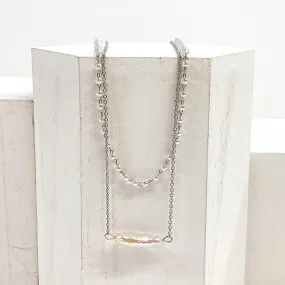 2 Strand Dainty Freshwater Pearl Beaded Necklace in Silver