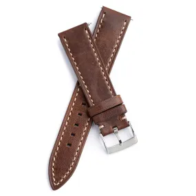 20mm 22mm Quick Release Handmade Leather Watch Strap - Dark Brown Full Stitch