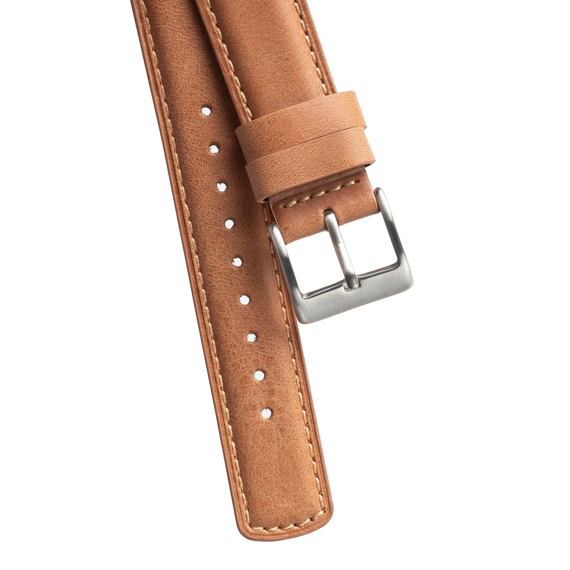 20mm 22mm Quick Release Padded Leather Watch Strap - Light Brown