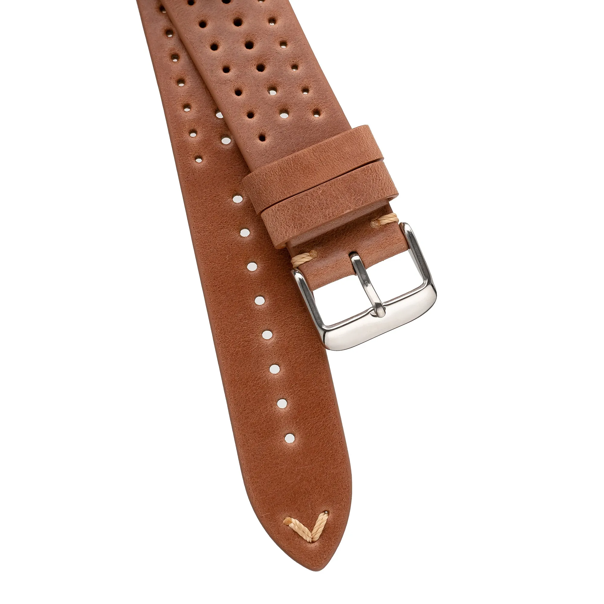 20mm 22mm Quick Release Rally Racing Leather Watch Strap - Light Brown