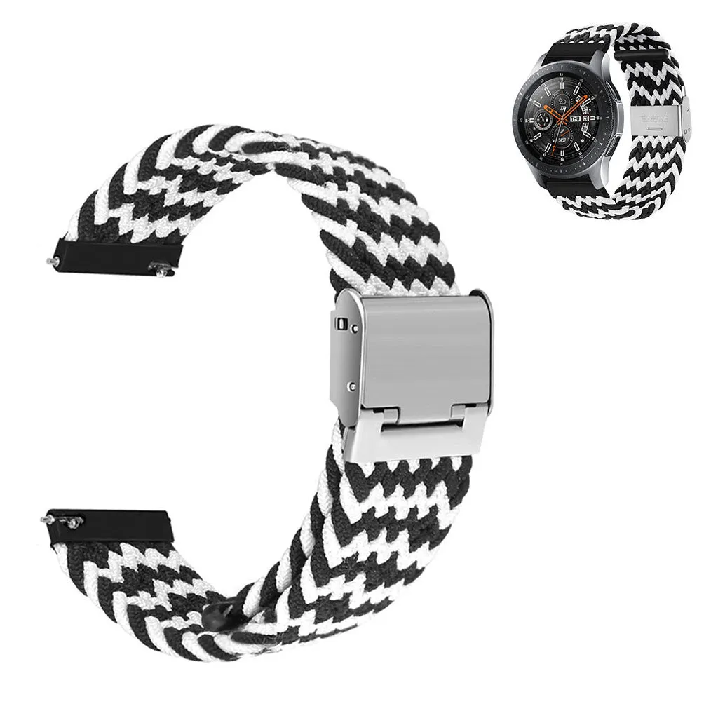 22mm Universal elastic nylon watch strap - Black / White Band