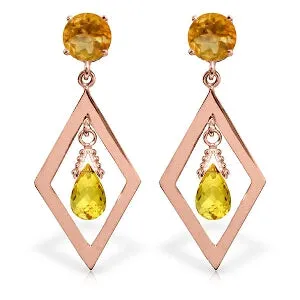 2.4 Carat 14K Solid Rose Gold Citrine Dangling Earrings