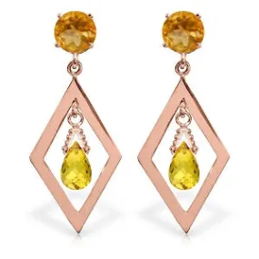 2.4 Carat 14K Solid Rose Gold Citrine Dangling Earrings