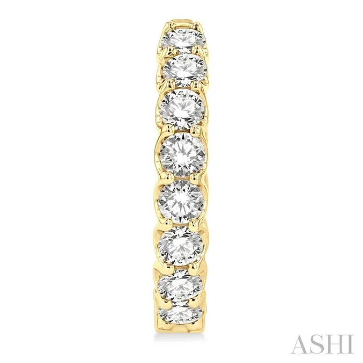 3 ctw Interior and Exterior Embellishment Round Cut Diamond Fashion Hoop Earring in 14K Yellow Gold