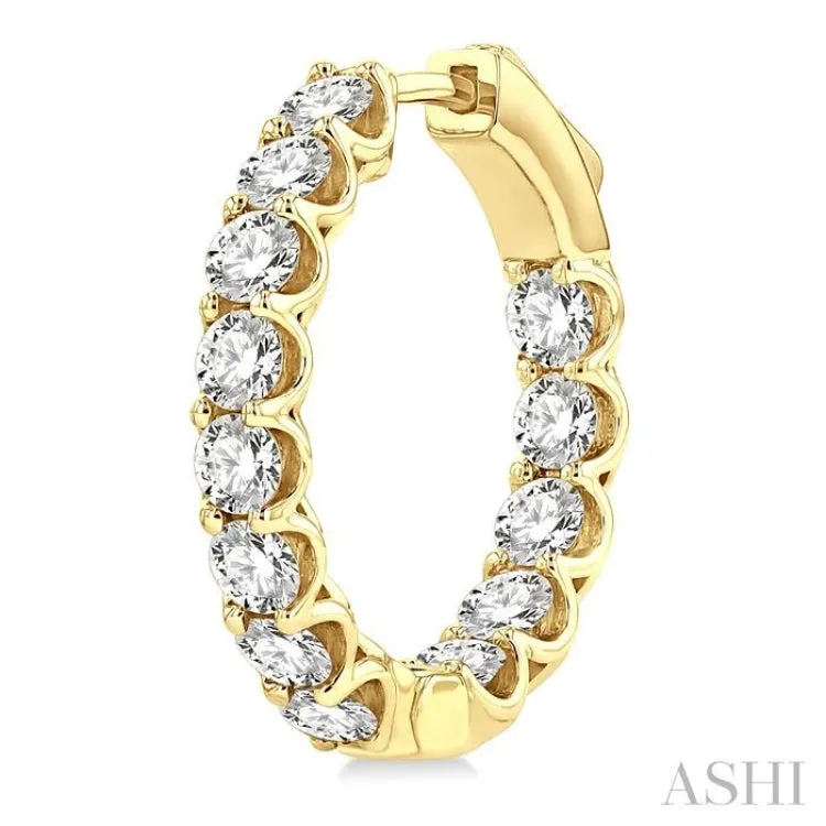 3 ctw Interior and Exterior Embellishment Round Cut Diamond Fashion Hoop Earring in 14K Yellow Gold