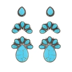 3 Piece Set Turquoise Stud Earrings