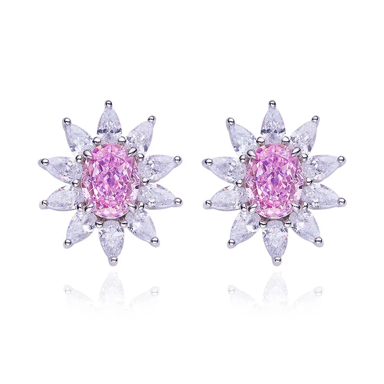 3.2Carat Oval Pink Zircon Flower Shape Studs