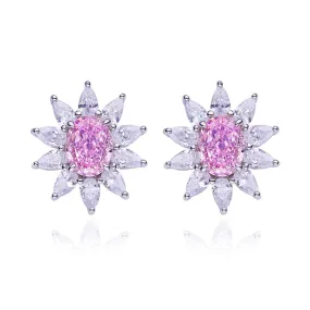 3.2Carat Oval Pink Zircon Flower Shape Studs