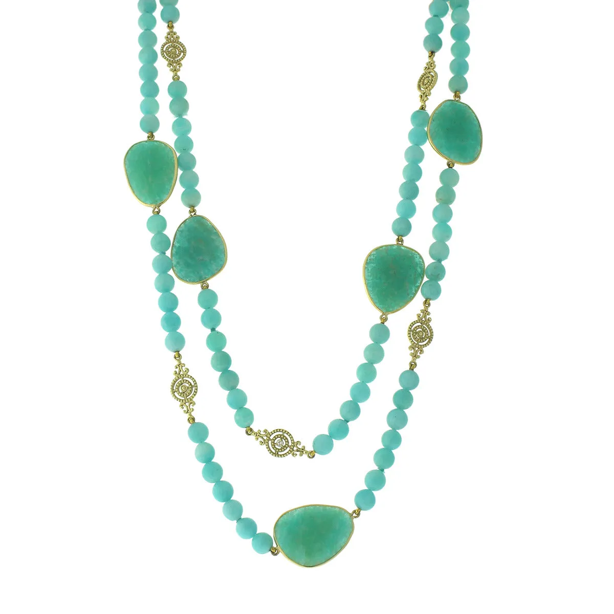 36-Inch Amazonite and Diamond Eyeglass Chain