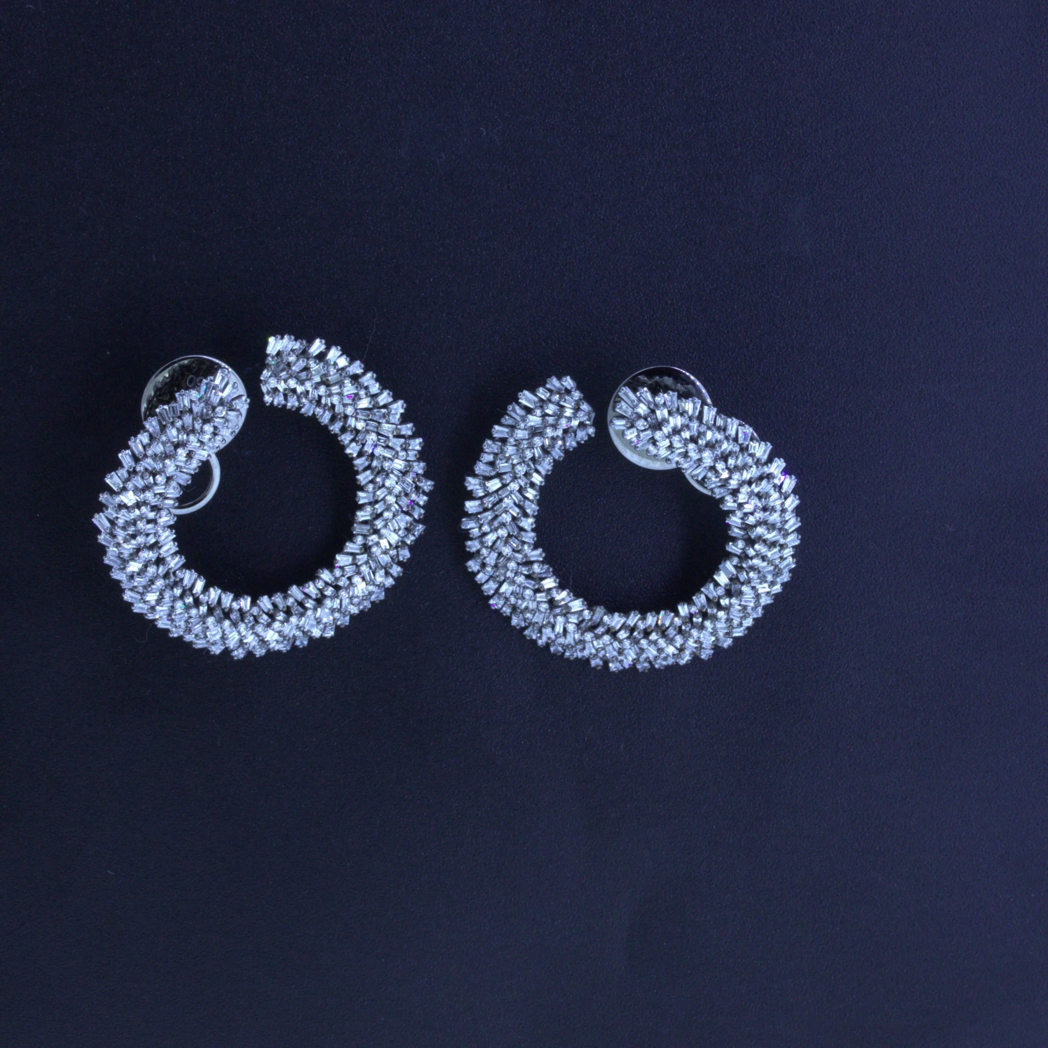 3.65 Carat Diamond 18k Gold & Rhodium Hoop Earrings