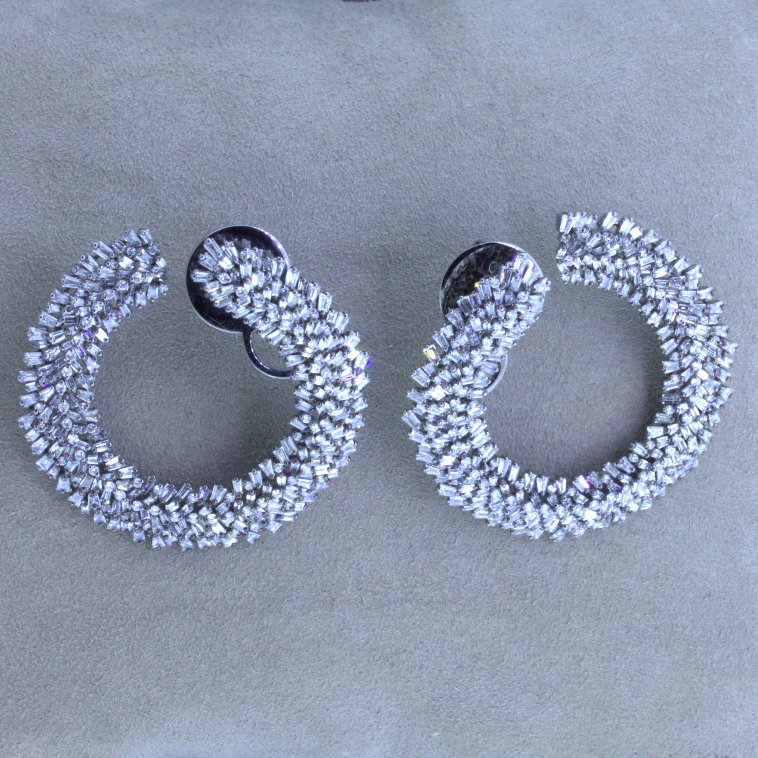 3.65 Carat Diamond 18k Gold & Rhodium Hoop Earrings