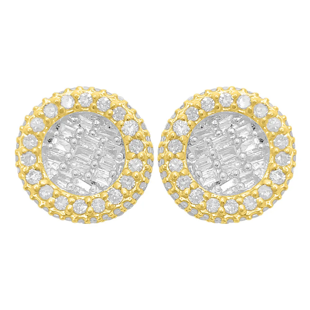 3D Circle Baguette Diamond Earrings 1.10cttw 10K Yellow Gold