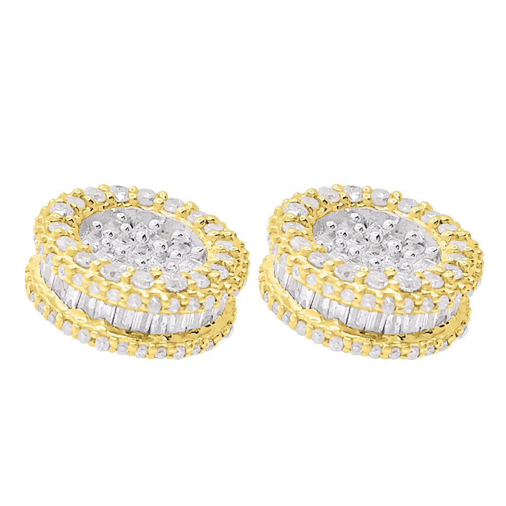 3D Circle Baguette Diamond Earrings 1.10cttw 10K Yellow Gold