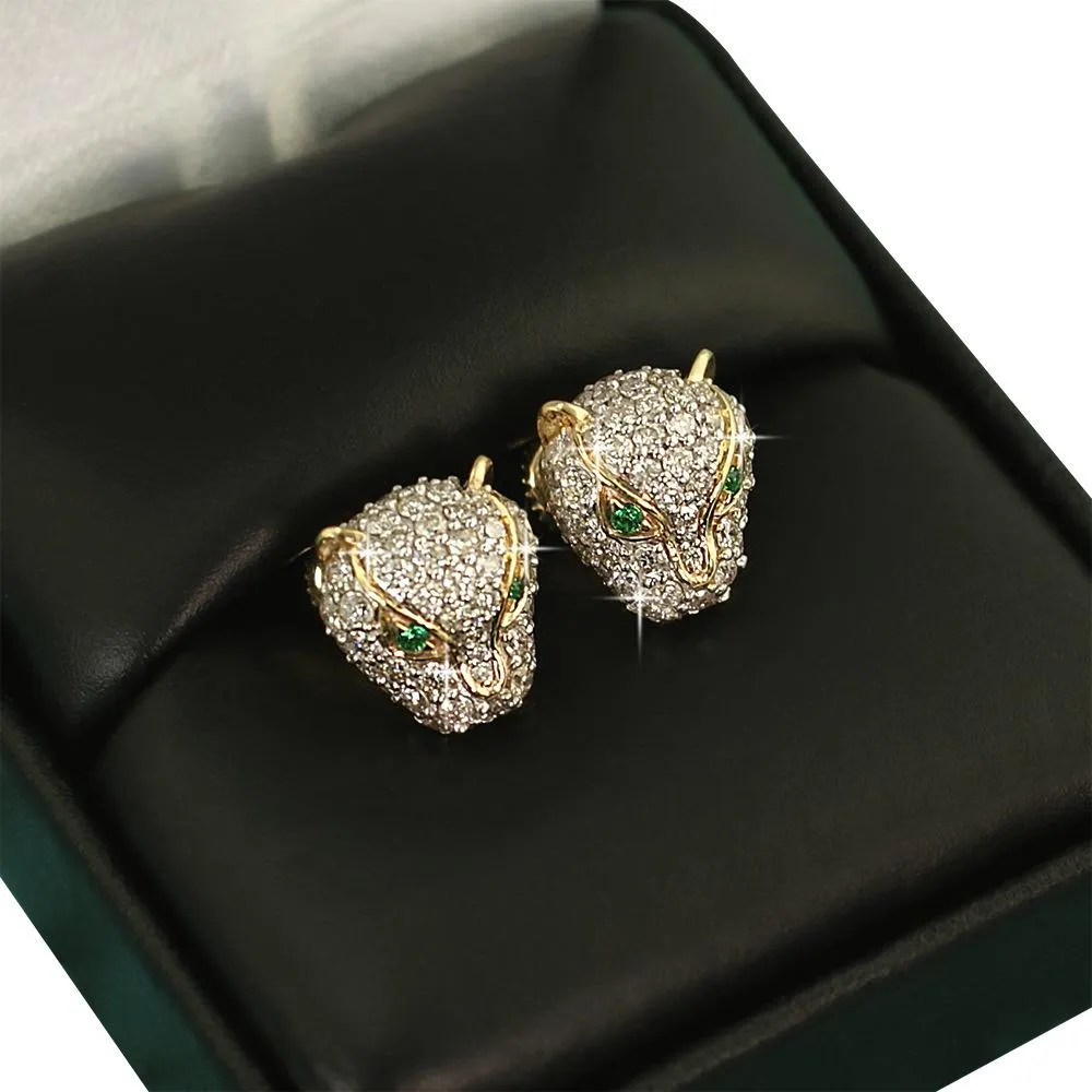 3D Tiger Face Diamond Earrings 1.24cttw 10K Yellow Gold