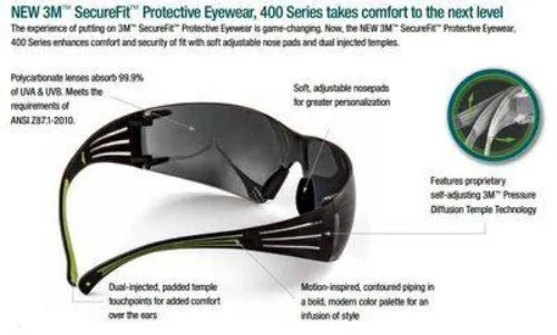 3M™ SecureFit™ Safety Glasses Protective Eyewear SF401AF, Clear Anti-Fog Lens