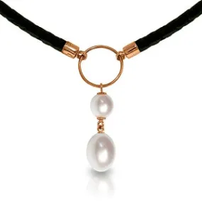 6 Carat 14K Solid Rose Gold Leather Necklace Natural Pearl