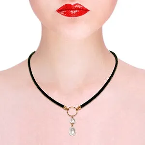 6 Carat 14K Solid Rose Gold Leather Necklace Natural Pearl