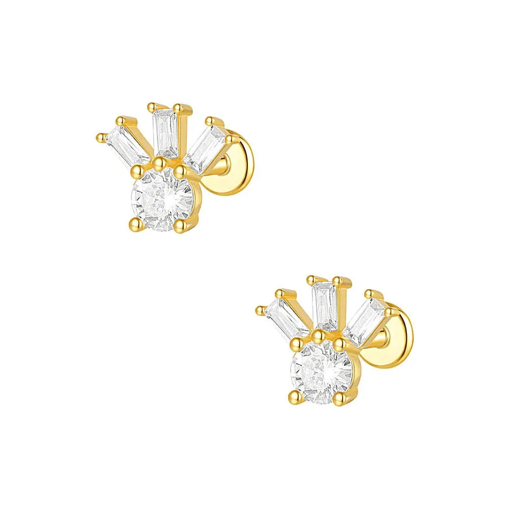 925 Silver Square Round CZ Diamond Flat Back Earrings