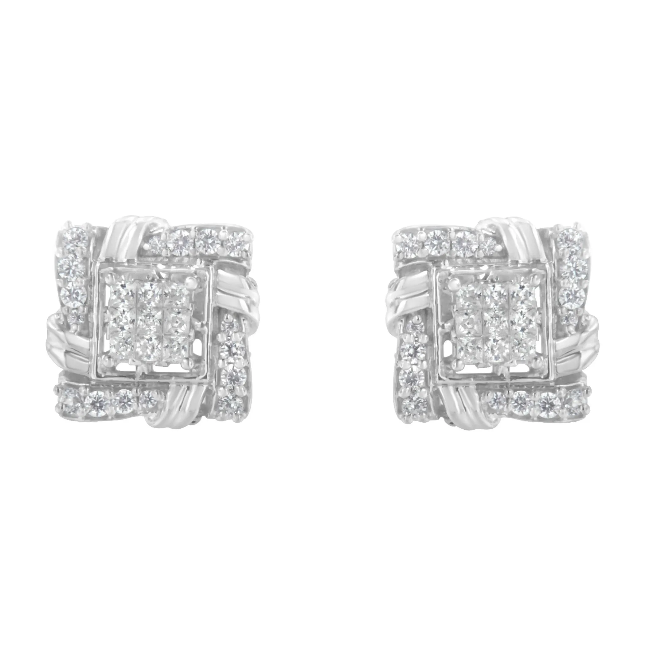 .925 Sterling Silver 1/2 Cttw Round-Cut Diamond Stud Earrings (I-J Color, I1-I2 Clarity)