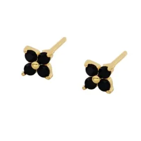 925 Sterling Silver Black CZ Flower Earrings