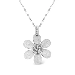 .925 Sterling Silver Pave-Set Diamond Accent Flower 18" Pendant Necklace (I-J Color, I1-I2 Clarity)