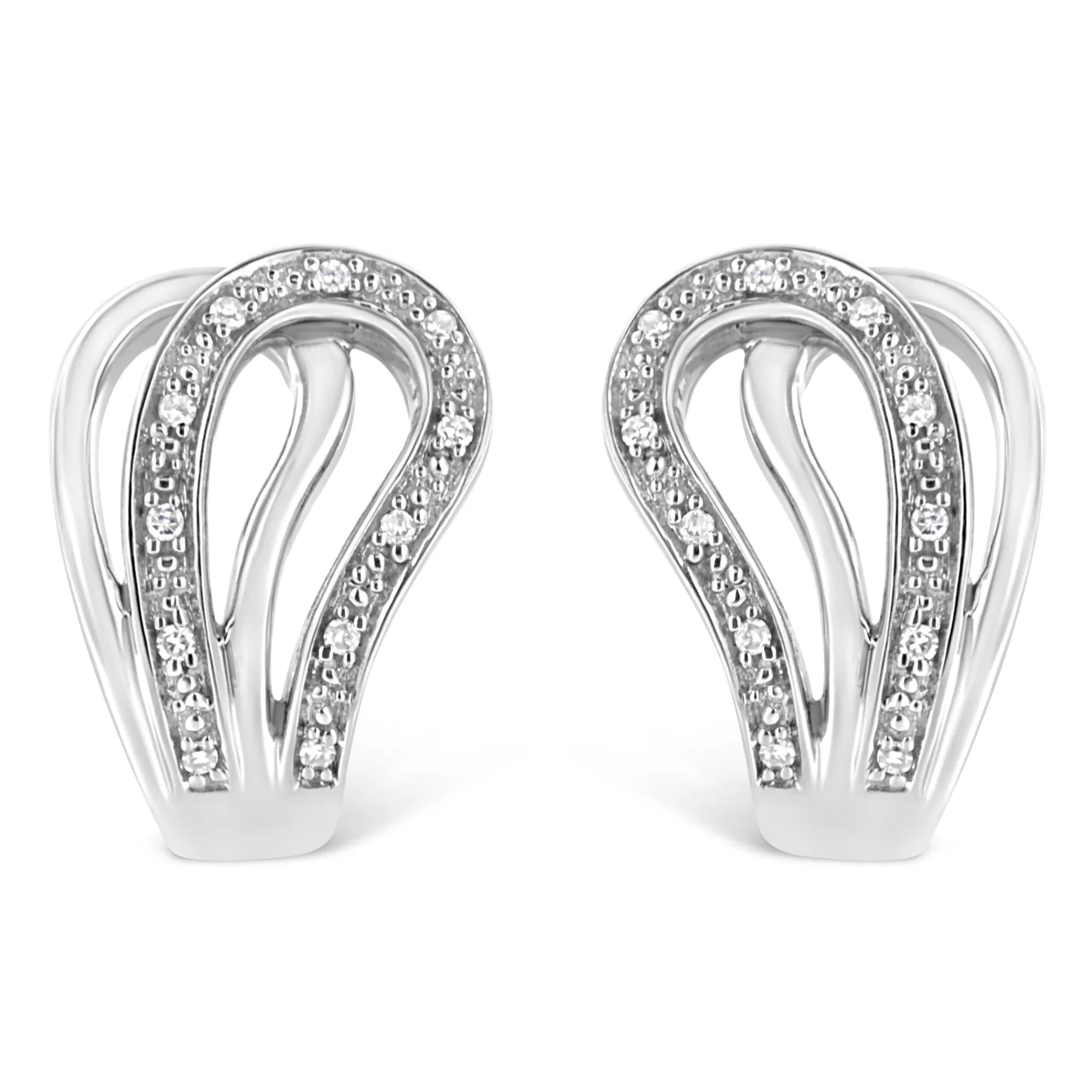 .925 Sterling Silver Pave-Set Diamond Accent Horseshoe Hoop Earring (I-J Color, I1-I2 Clarity)