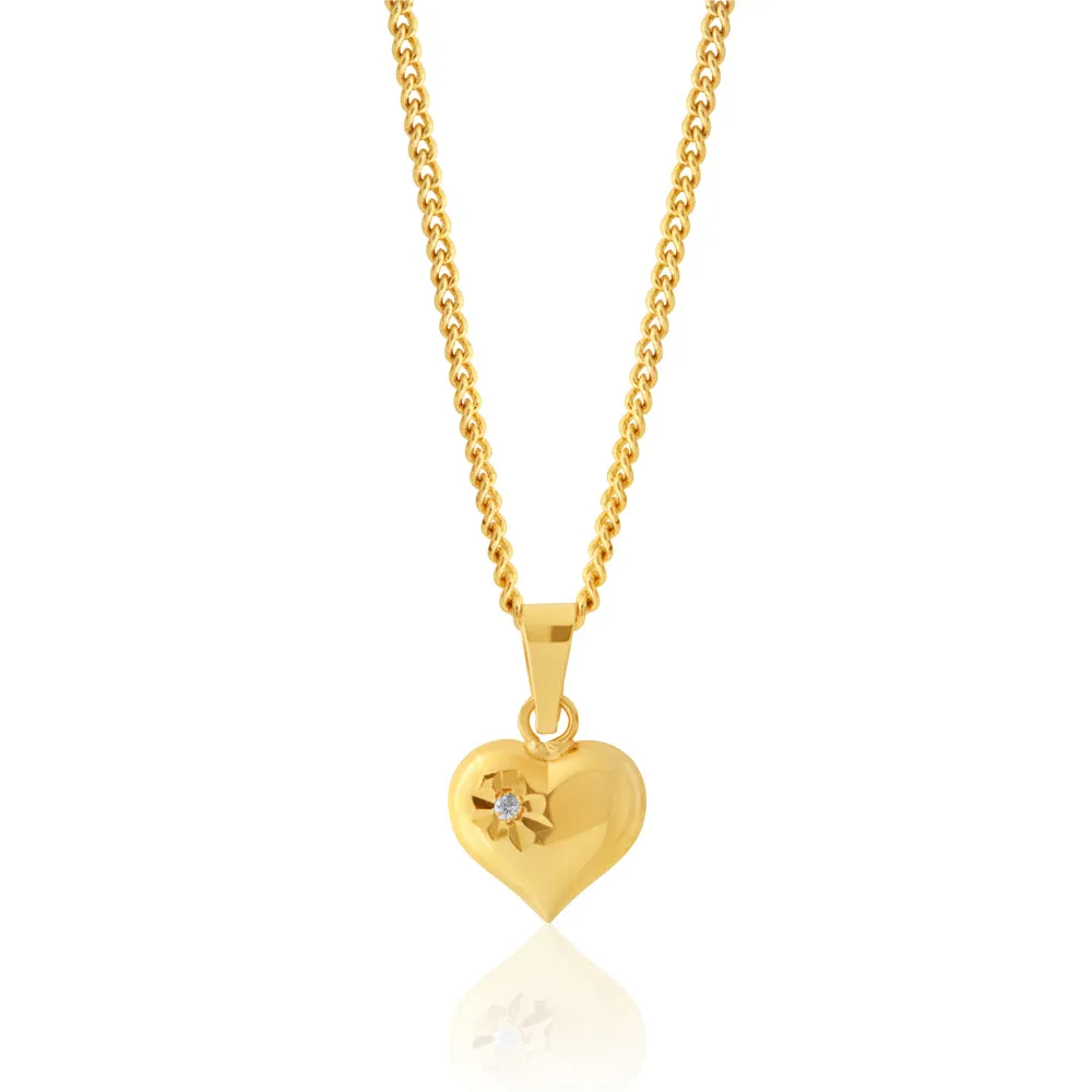 9ct Yellow Gold Zirconia Heart Pendant