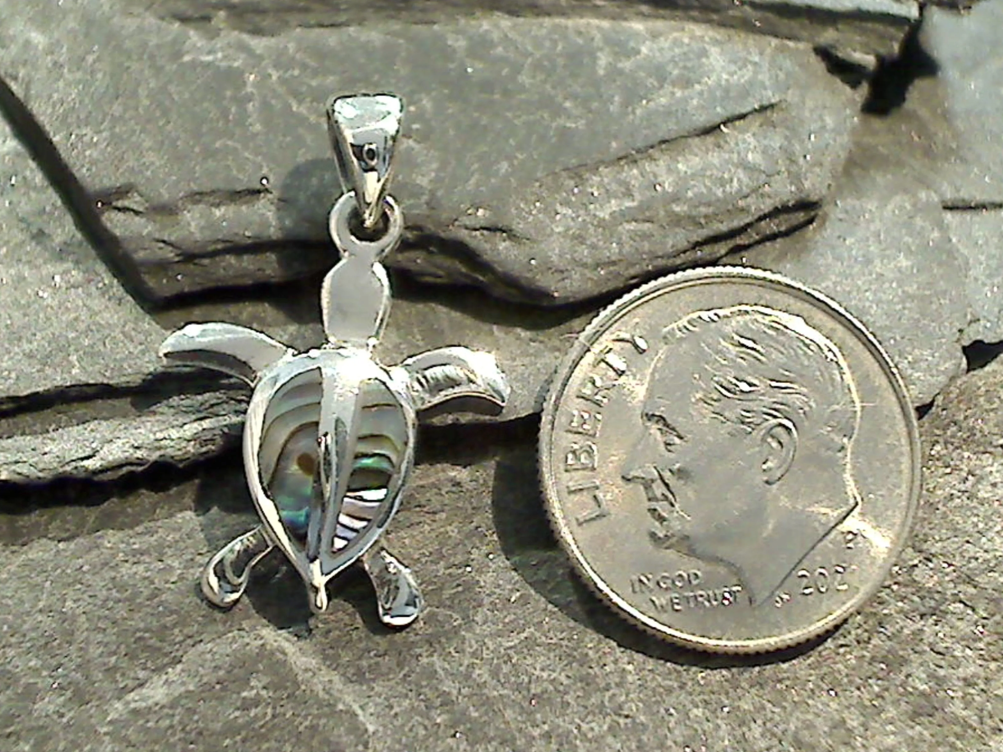 Abalone, Sterling Silver Small Sea Turtle Pendant