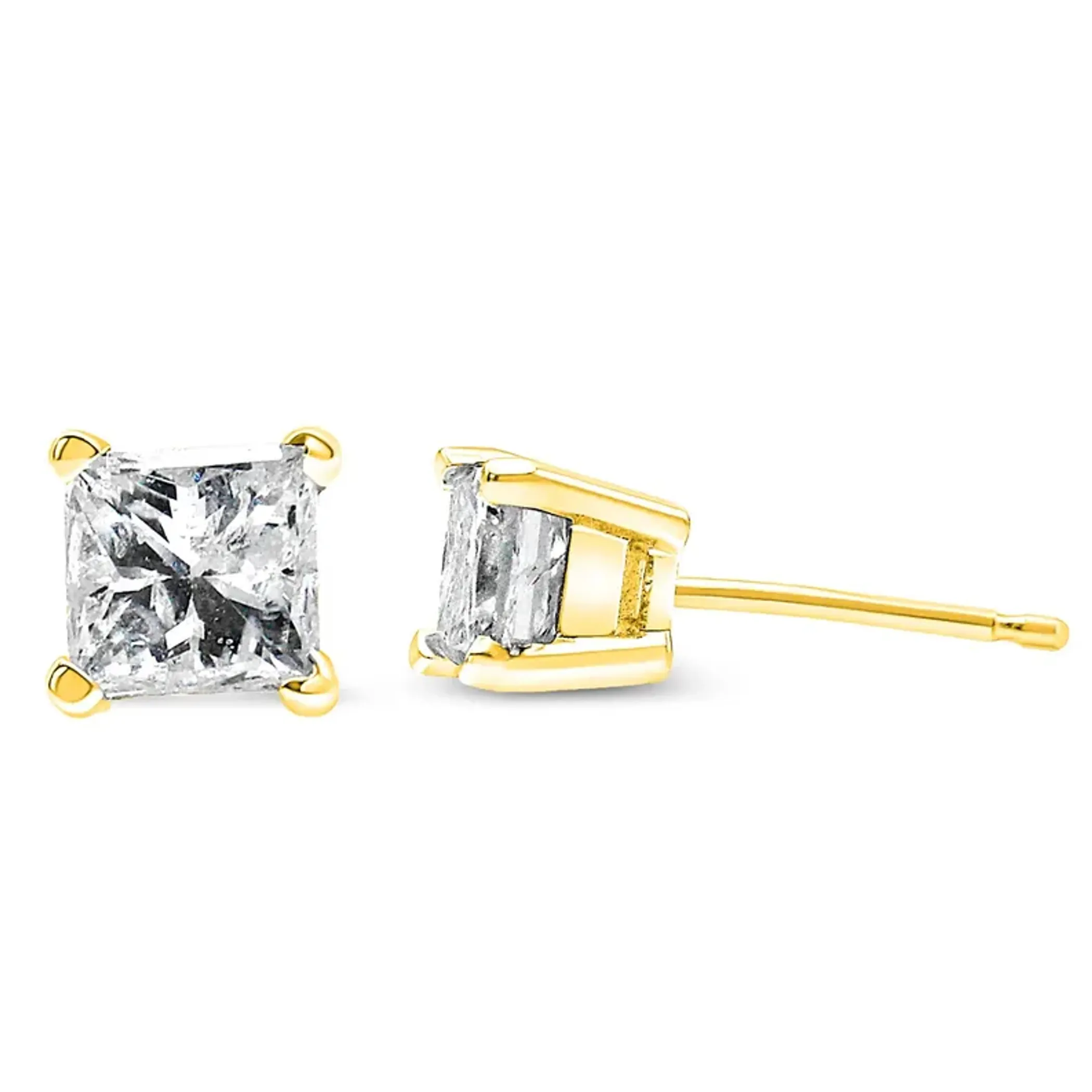 AGS Certified 0.40 Cttw Princess-Cut Square Diamond 4-Prong Solitaire Stud Earrings in 14K Yellow Gold (P-Q Color, I1-I2 Clarity)