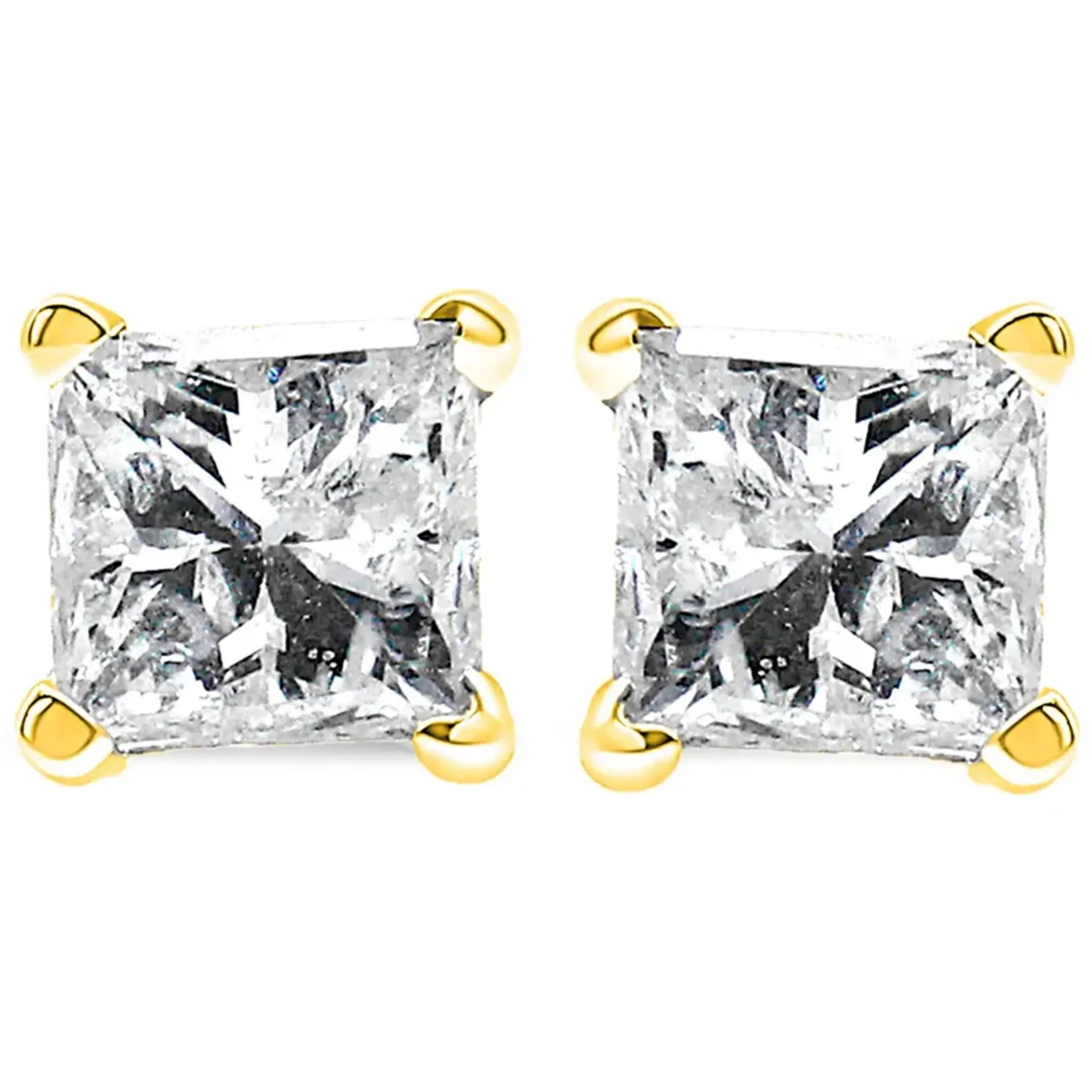 AGS Certified 0.40 Cttw Princess-Cut Square Diamond 4-Prong Solitaire Stud Earrings in 14K Yellow Gold (P-Q Color, I1-I2 Clarity)