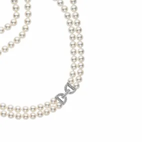 Akoya Cultured Pearl Double Strand Necklace with Diamond Clasp