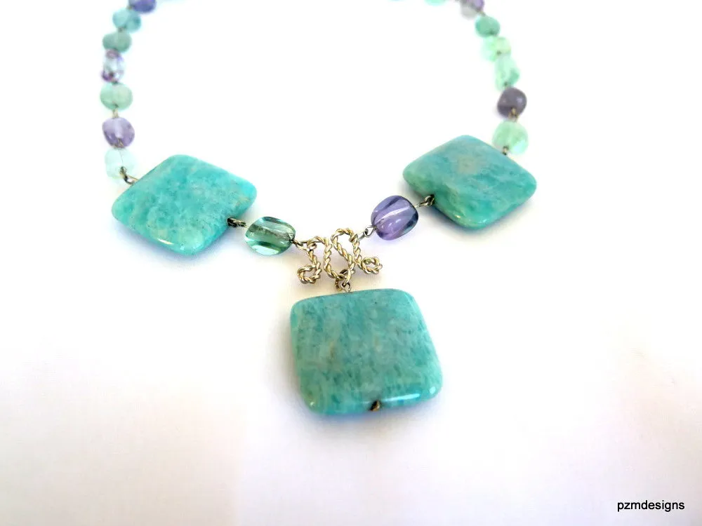 Amazonite and Fluorite Statement Handmade Necklace