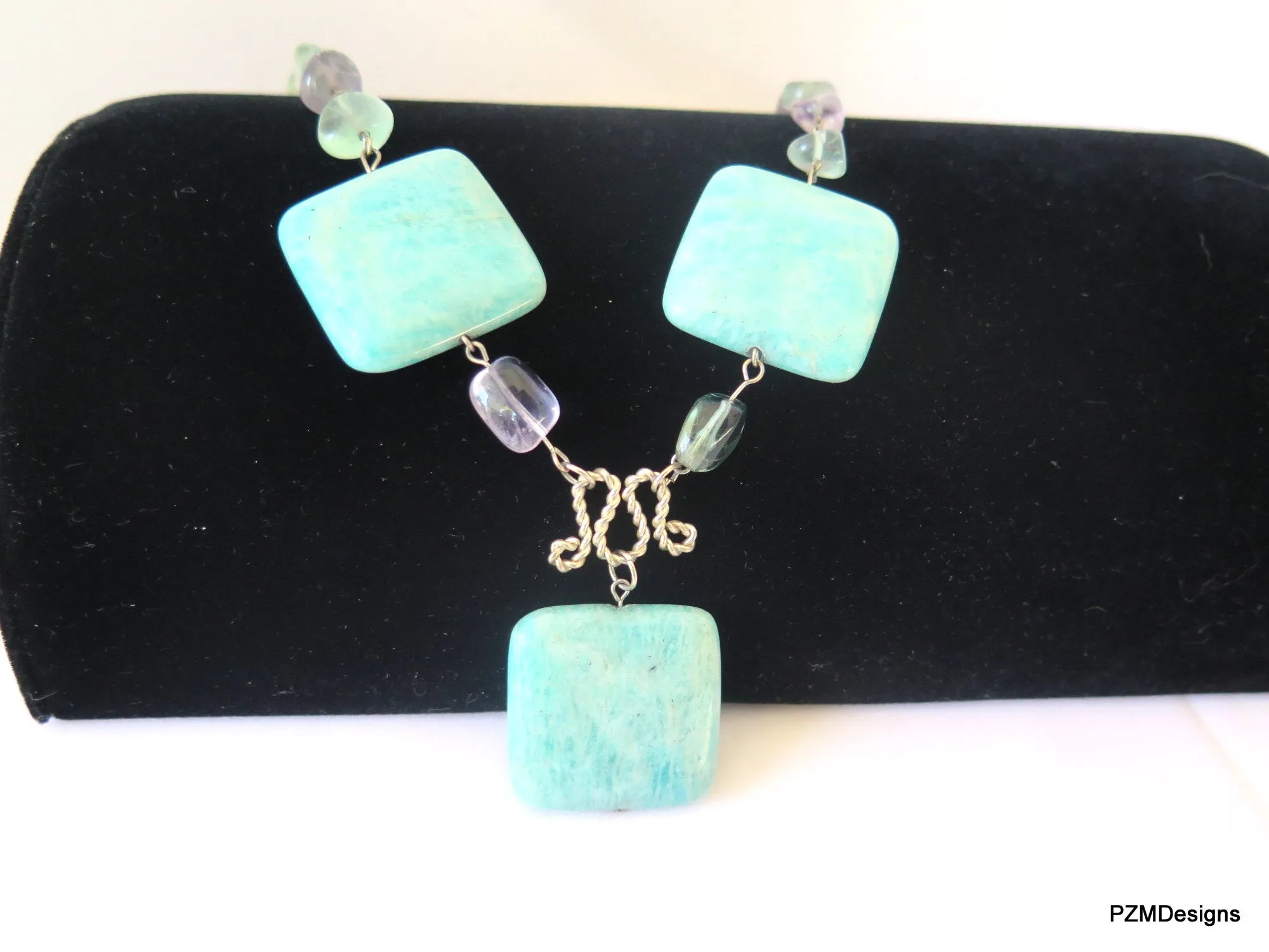 Amazonite and Fluorite Statement Handmade Necklace