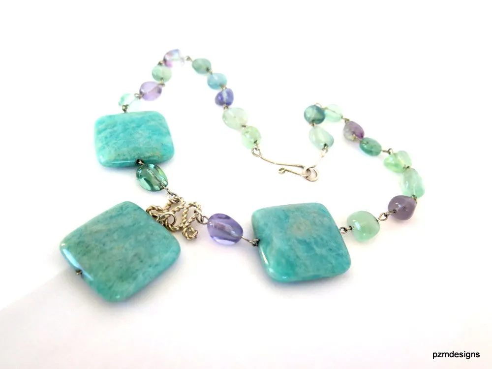 Amazonite and Fluorite Statement Handmade Necklace