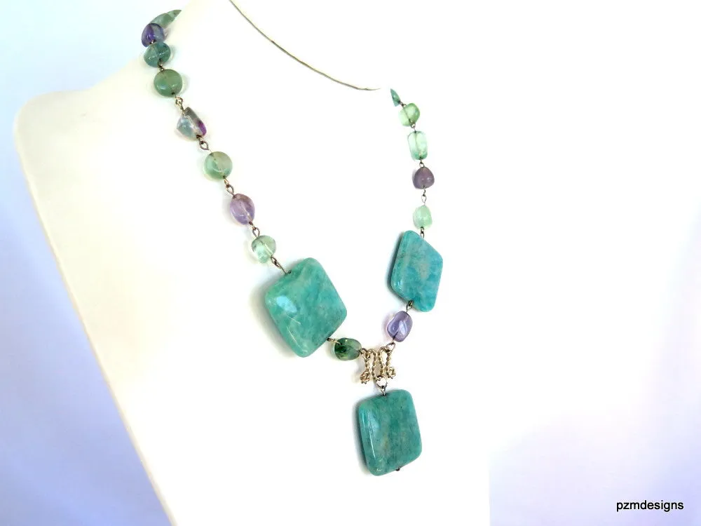 Amazonite and Fluorite Statement Handmade Necklace