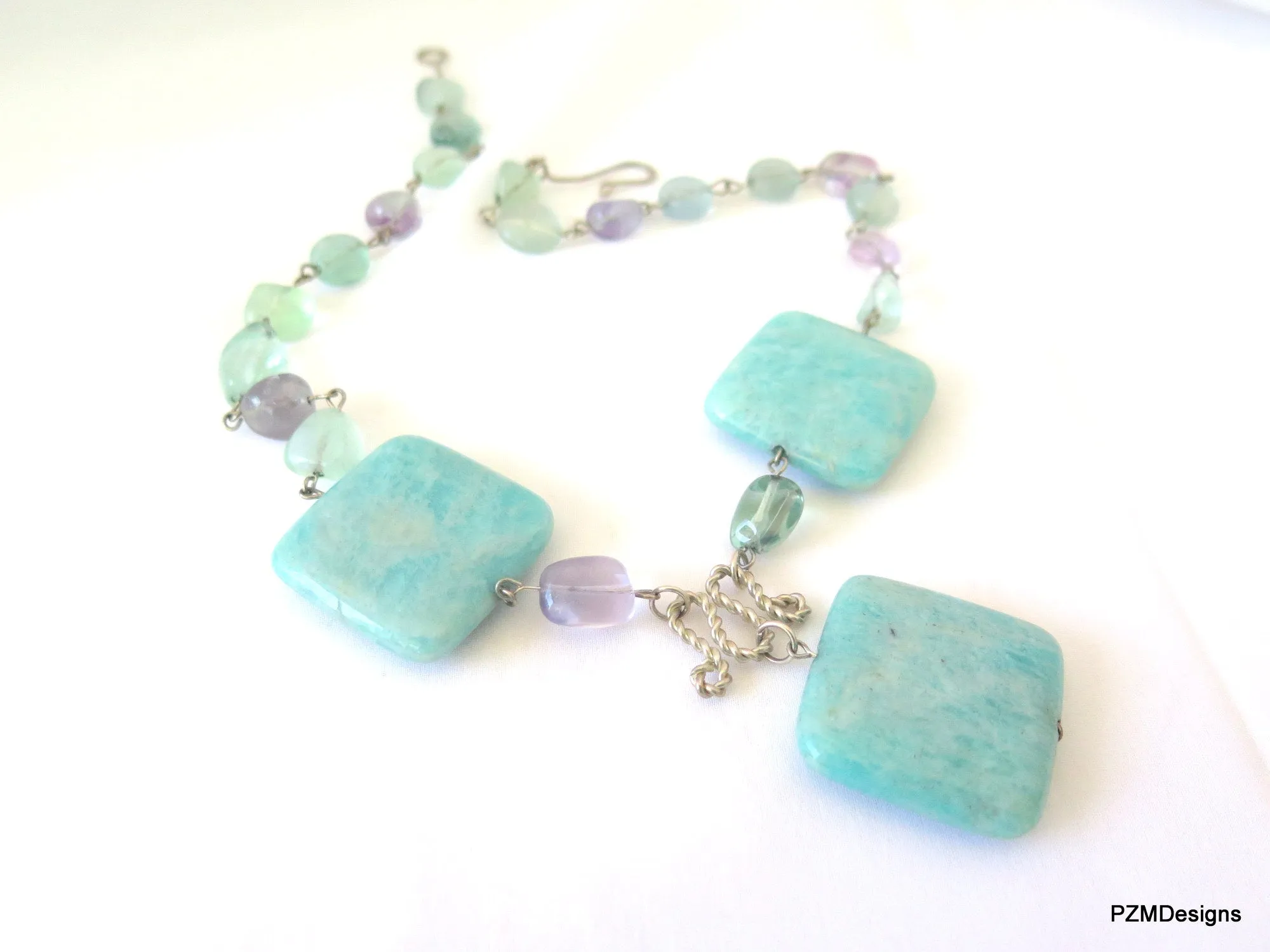 Amazonite and Fluorite Statement Handmade Necklace