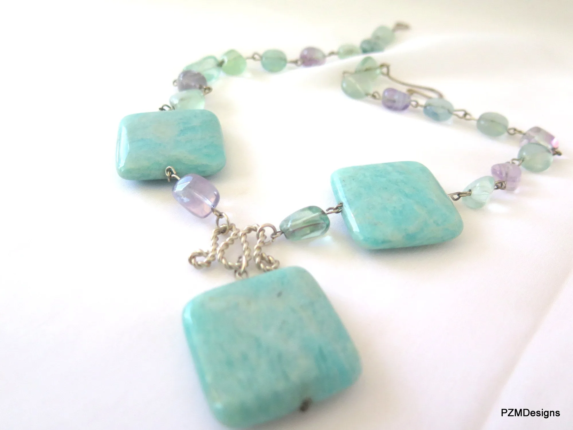 Amazonite and Fluorite Statement Handmade Necklace