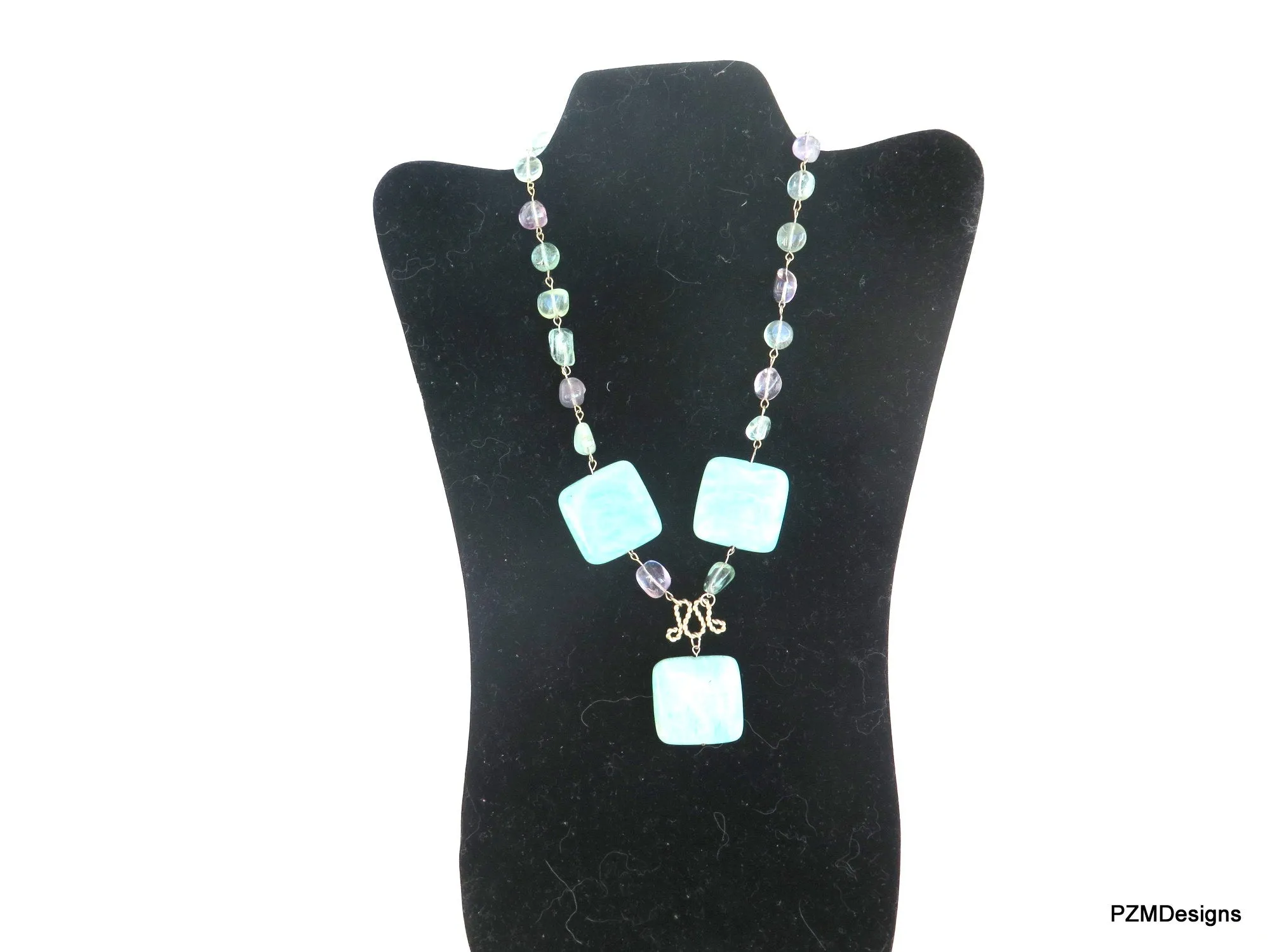 Amazonite and Fluorite Statement Handmade Necklace