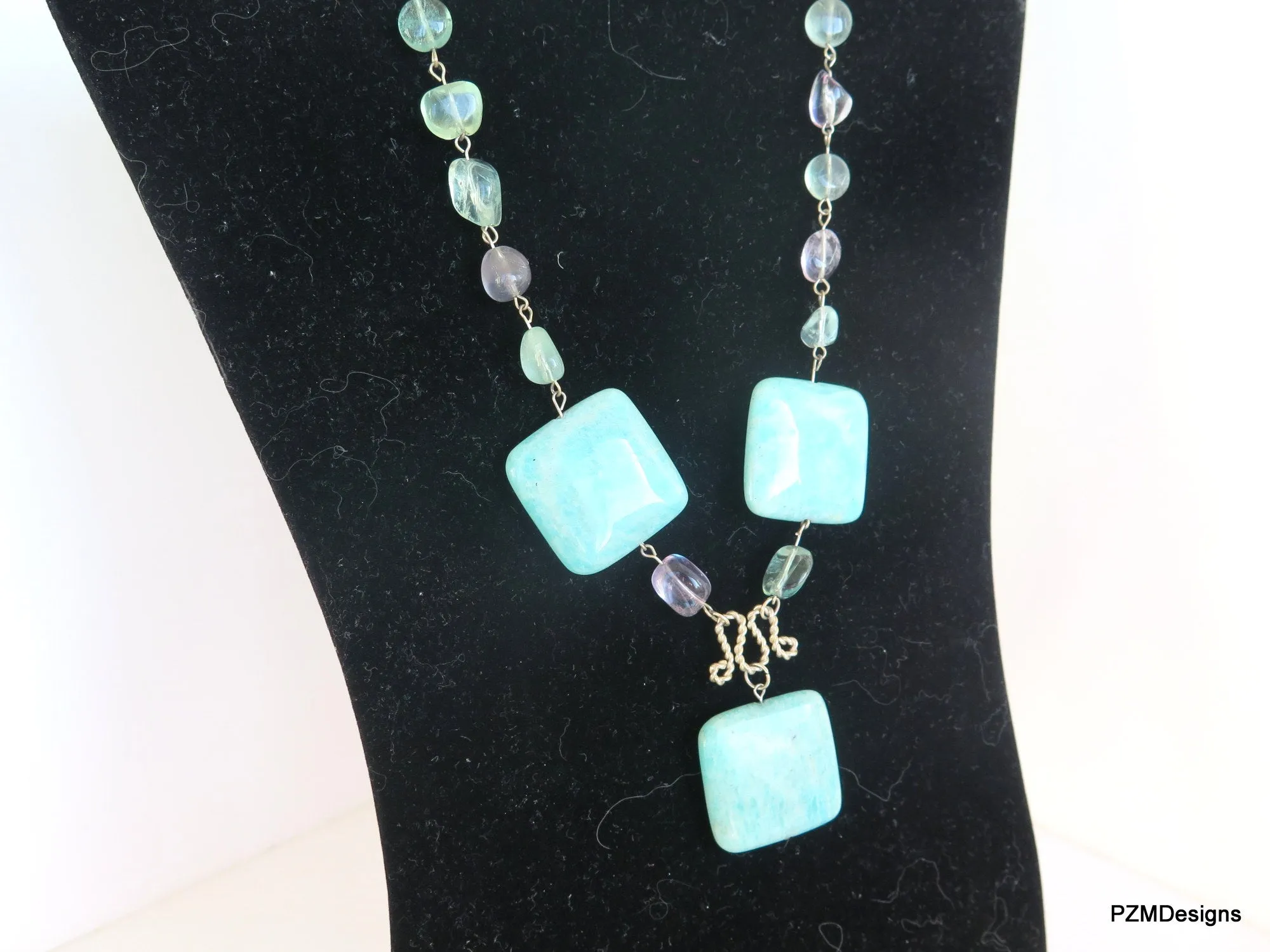 Amazonite and Fluorite Statement Handmade Necklace