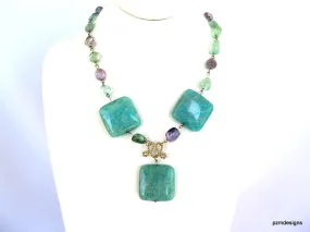 Amazonite and Fluorite Statement Handmade Necklace