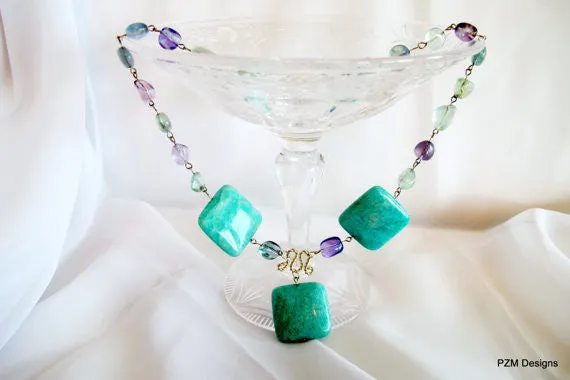 Amazonite and Fluorite Statement Handmade Necklace