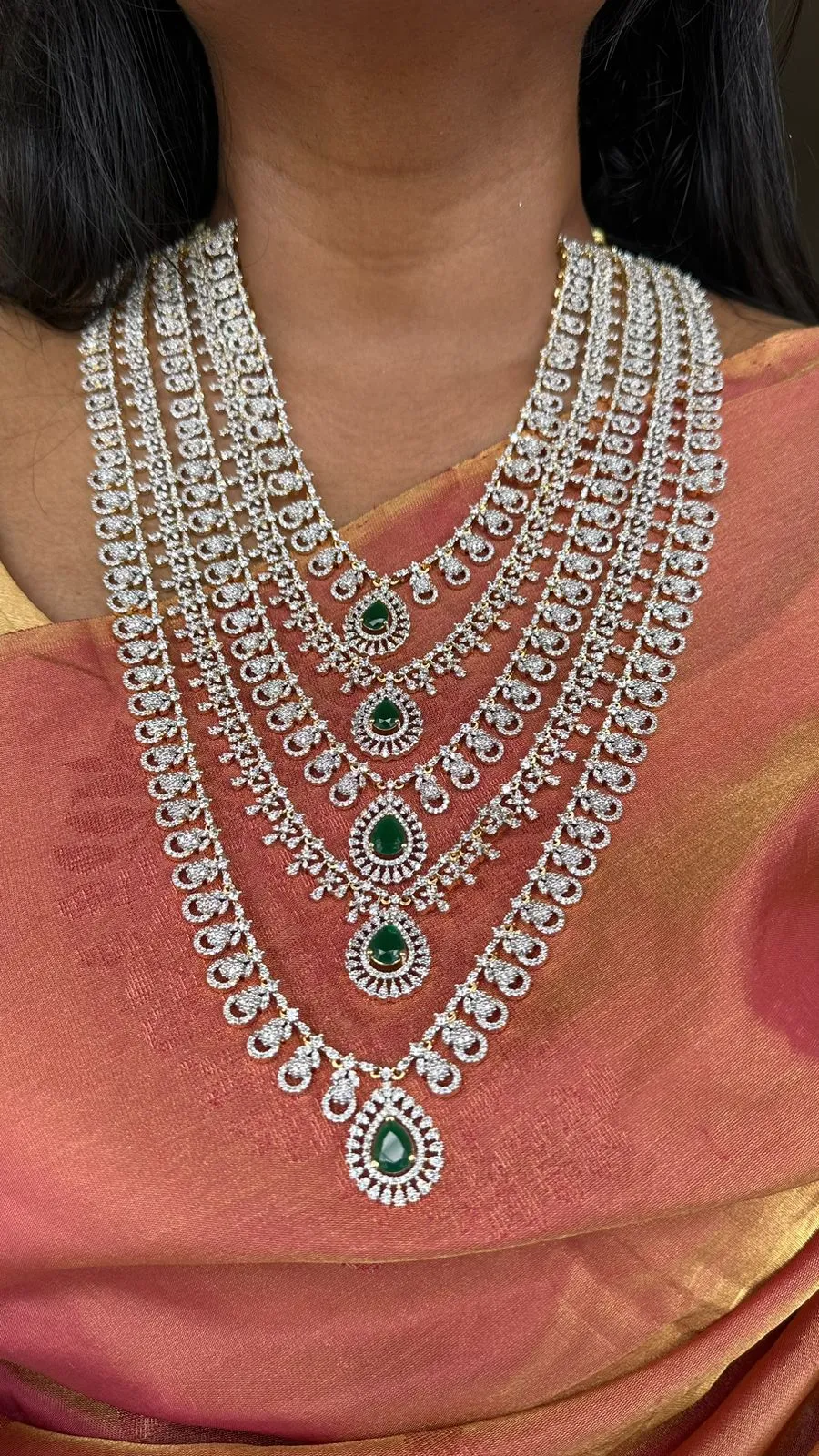 American Diamond Five Layered Bridal Neckwear Set