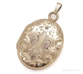 Antique 12K Gold Filled Floral Etched Locket Pendant