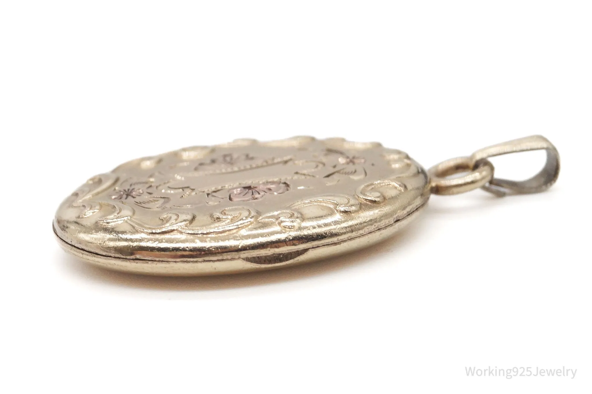 Antique 12K Gold Filled Floral Etched Locket Pendant