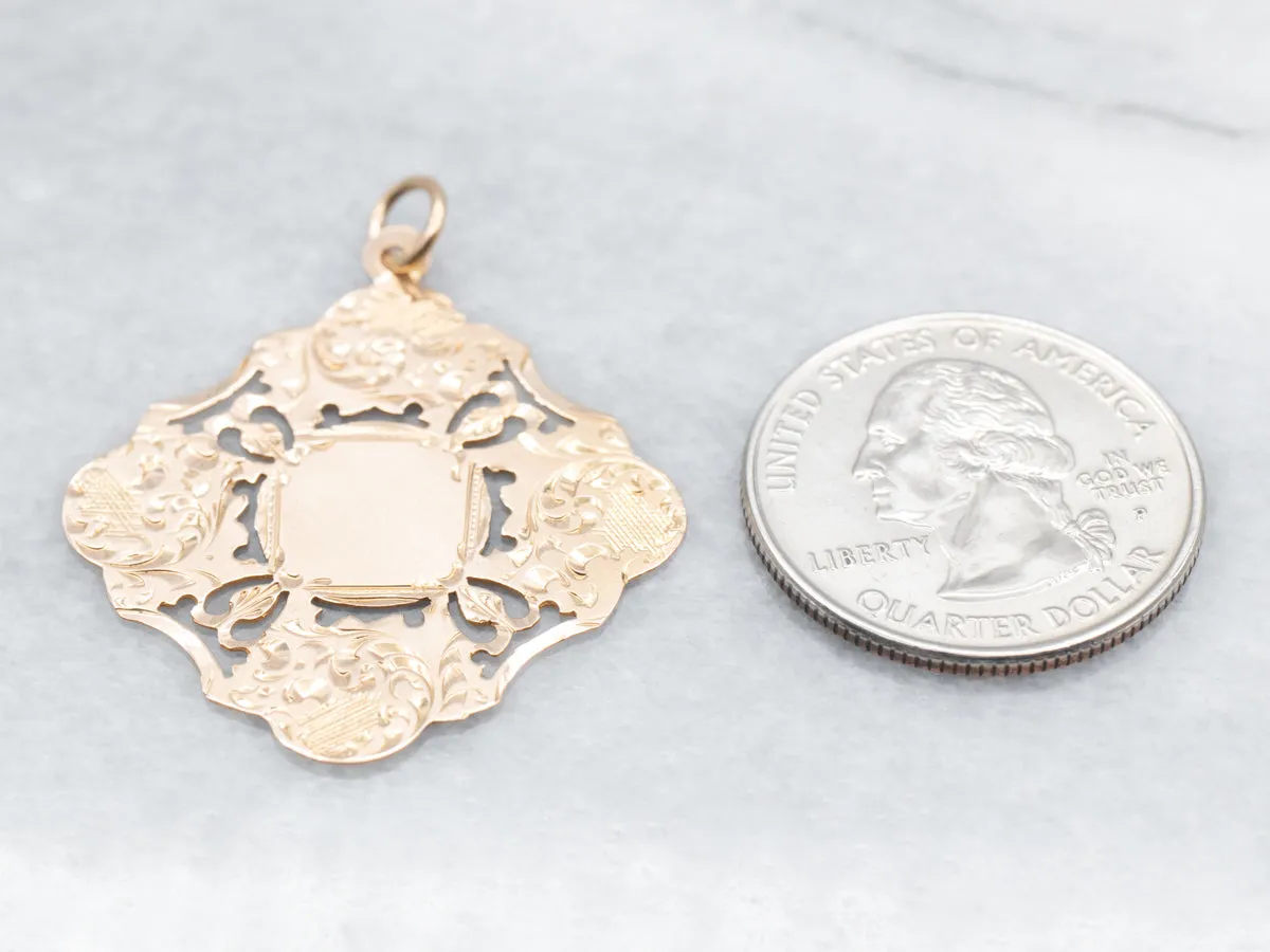 Antique Rose Gold Engraved Panel Pendant