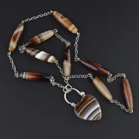 Antique Scottish Banded Agate Heart Padlock Necklace